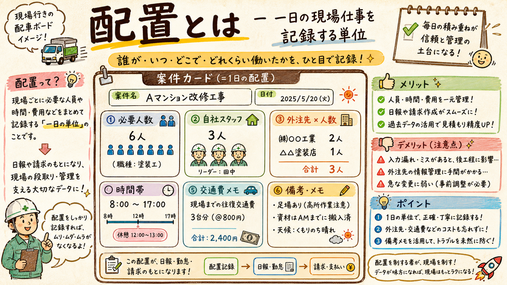 案件カードの中にスタッフと外注先が配置される図